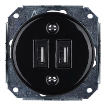 Bohemia-Design - Retro eluttag i porslin för USB, utan ram, 2x USB-A, svart