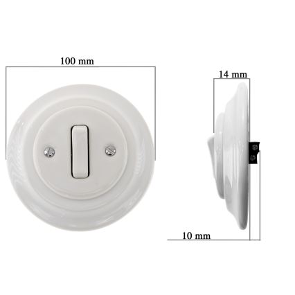 Bohemia-Design - Retro enkel strömbrytare i porslin med ram nr. 7, vit