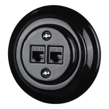 Bohemia-Design - Retro Ethernetuttag i porslin med ram, 2x CAT.5E, svart