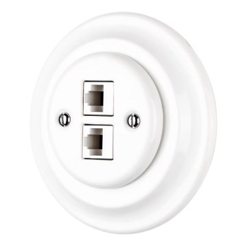 Bohemia-Design - Retro Ethernetuttag i porslin med ram, 2x CAT.5E, vit