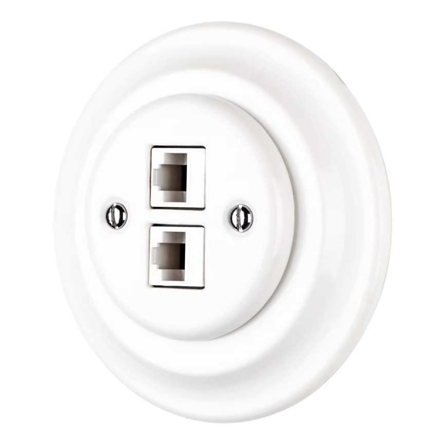 Bohemia-Design - Retro Ethernetuttag i porslin med ram, 2x CAT.5E, vit