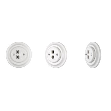 Bohemia-Design - Retro Ethernetuttag i porslin med ram, 2x CAT.5E, vit