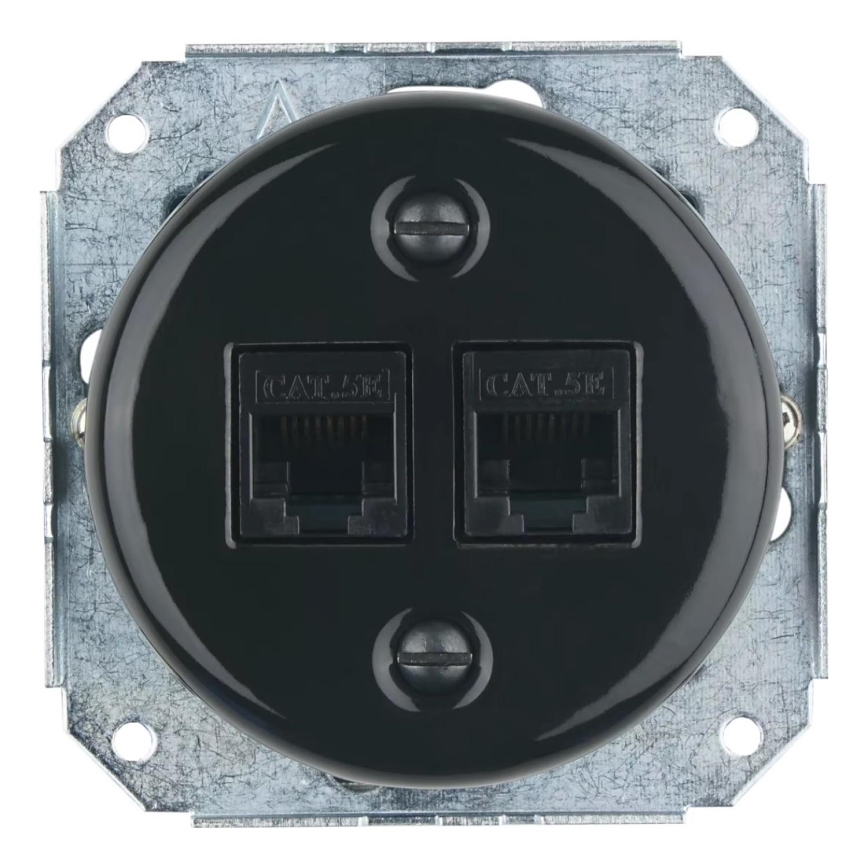 Bohemia-Design - Retro Ethernetuttag i porslin utan ram, 2x CAT.5E, svart