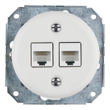 Bohemia-Design -Retro ethernetuttag i porslin utan ram 2x CAT.5E vit