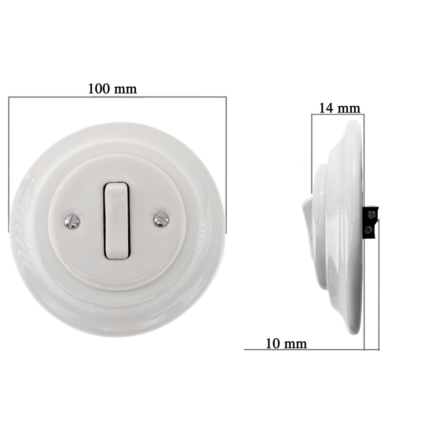 Bohemia-Design - Retro porslinsbrytare, enkel med ram för dörrklocka, vit