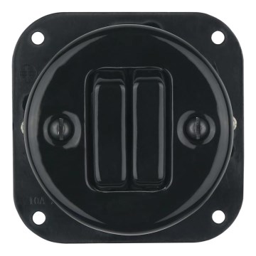 Bohemia-Design - Retro porslinsdubbelströmbrytare utan ram nr. 6+6, svart