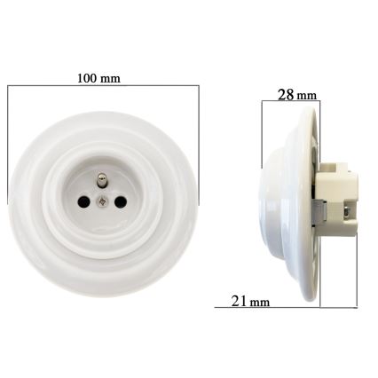 Bohemia-Design - Retro porslinsuttag för hemmet med ram 250V/16A vitt
