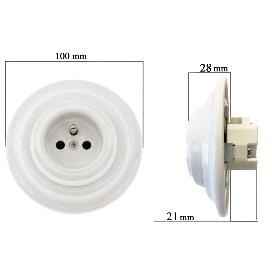 Bohemia-Design - Retro porslinsuttag för hemmet med ram 250V/16A vitt