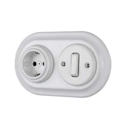 Bohemia-Design - Retro porslinsuttag för hemmet utan ram 250V/16A vitt