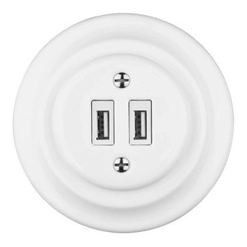 Bohemia-Design - Retro porslinsvägguttag med ram, 2x USB-A, vit
