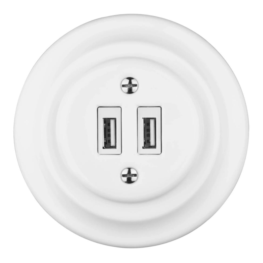 Bohemia-Design - Retro porslinsvägguttag med ram, 2x USB-A, vit