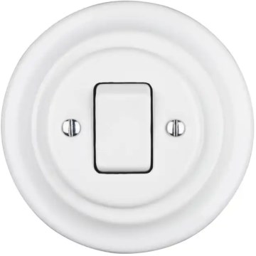 Bohemia-Design - Retro strömbrytare i porslin, enkel med ram nr 7, vit