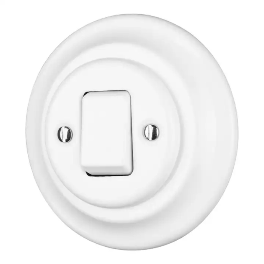 Bohemia-Design - Retro strömbrytare i porslin, enkel med ram nr 7, vit