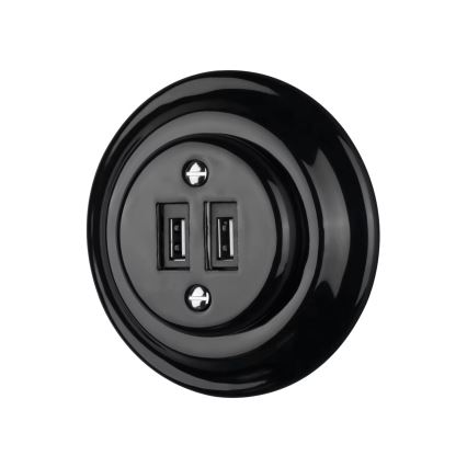 Bohemia-Design - Retro USB-ladduttag i porslin med ram 2xUSB-A svart