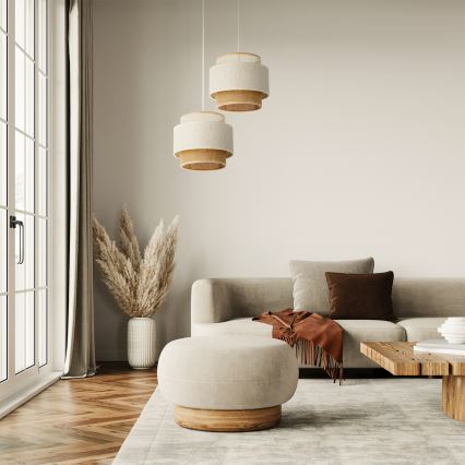 BOHO pendellampa på kabel 2xE27/60W/230V vit/jute