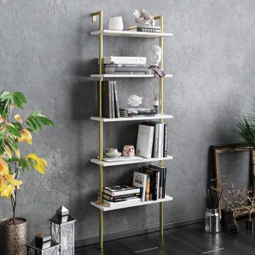 Bokhylla PAULA 174x60 cm vit/guld
