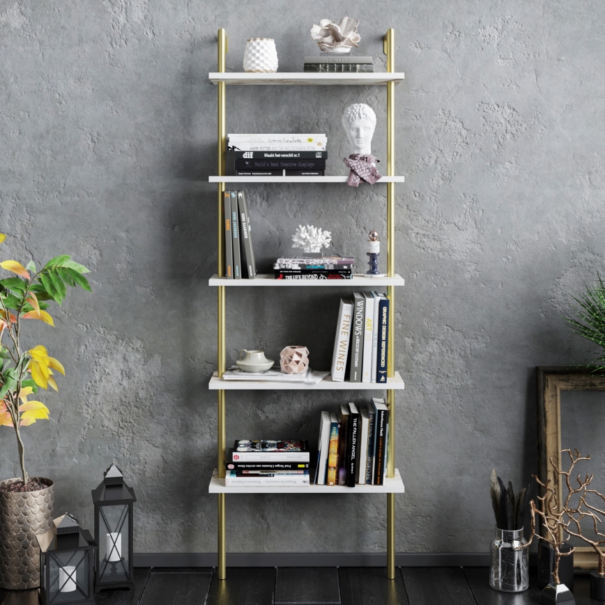 Bokhylla PAULA 174x60 cm vit/guld