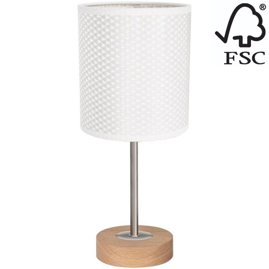 Bordslampa BENITA 1xE27/60W/230V 30 cm vit/ek – FSC certifierade