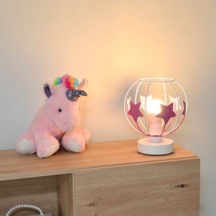 Bordslampa för barn STARS 1xE27/15W/230V rosa/vit