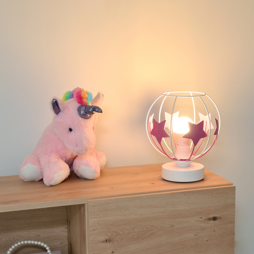 Bordslampa för barn STARS 1xE27/15W/230V rosa/vit
