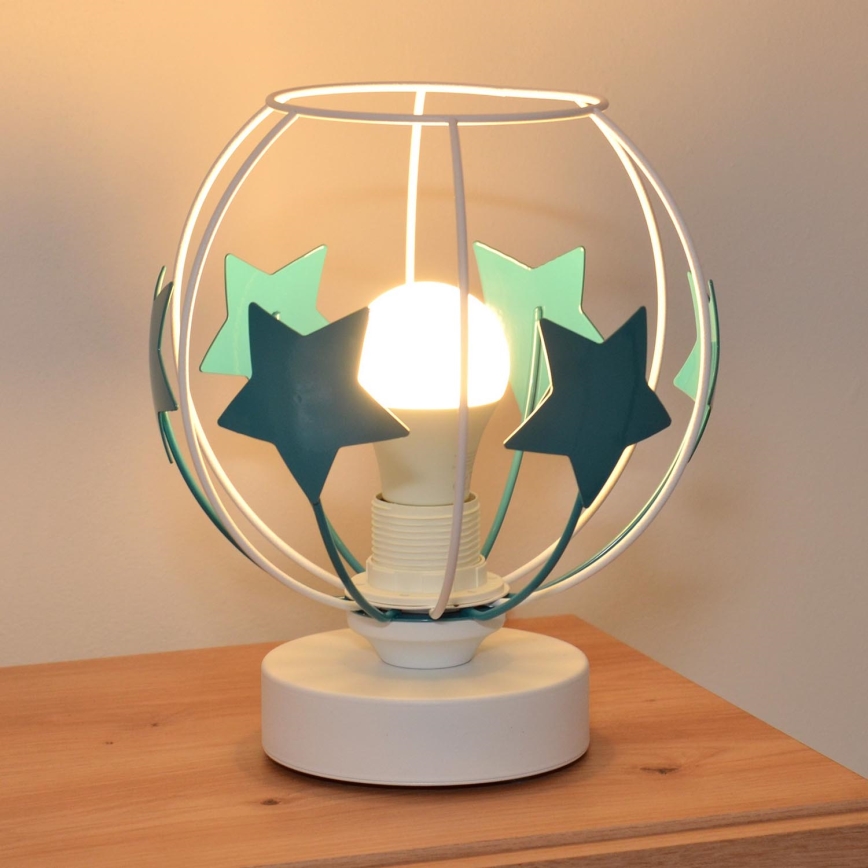 Bordslampa för barn STARS 1xE27/15W/230V turkos/vit