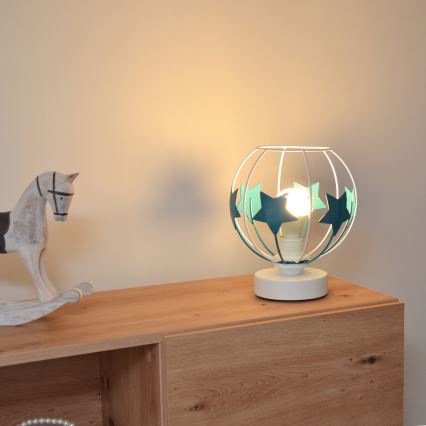 Bordslampa för barn STARS 1xE27/15W/230V turkos/vit