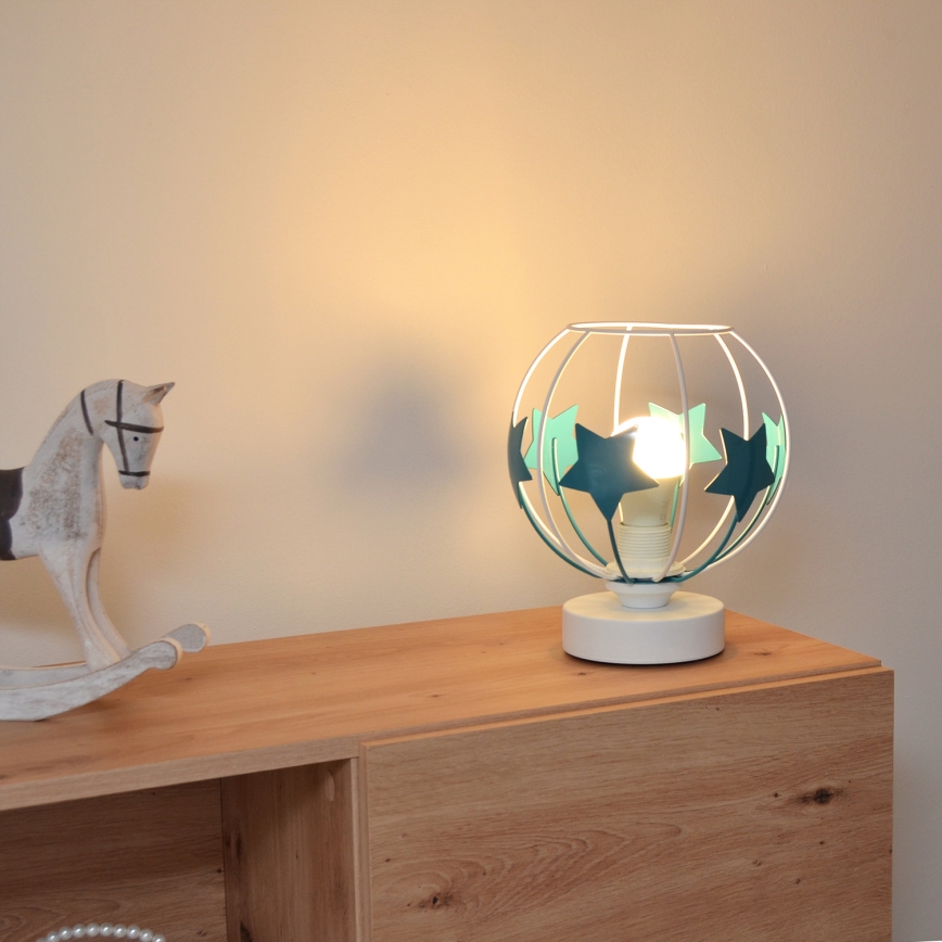 Bordslampa för barn STARS 1xE27/15W/230V turkos/vit