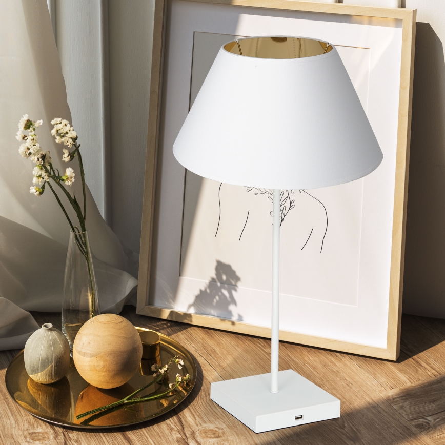 Bordslampa med USB-port 1xE27/60W/230V vit