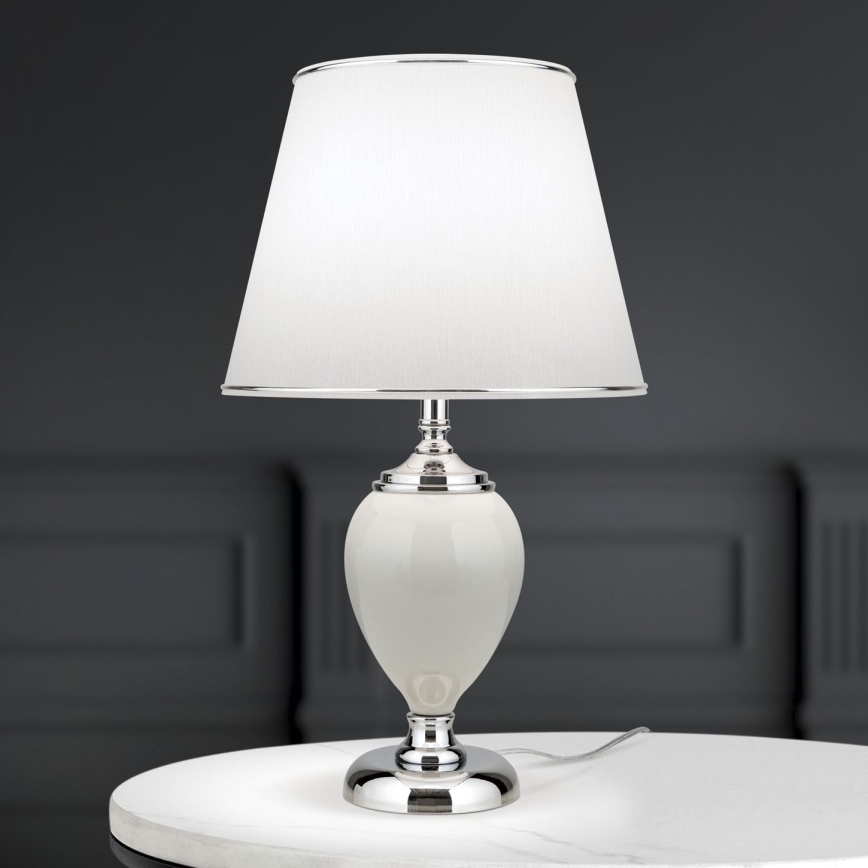 Bordslampa OVUM 1xE27/40W/230V 48 cm keramik vit/skinande krom