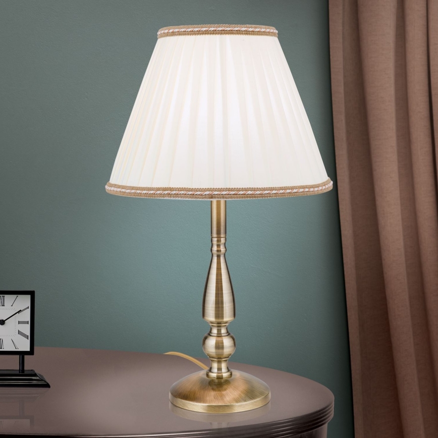 Bordslampa TONIA 1xE27/60W/230V diameter 30 cm vit/brons