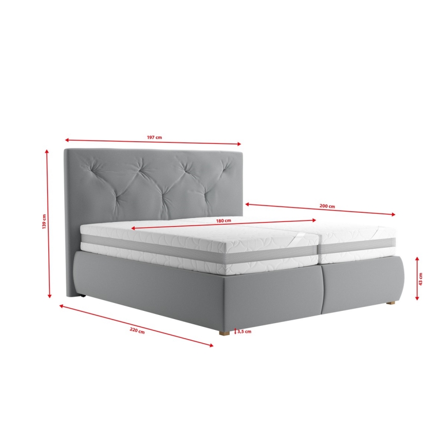 Boxspring-säng med madrass och bäddmadrass ELEN 180x200 cm grå