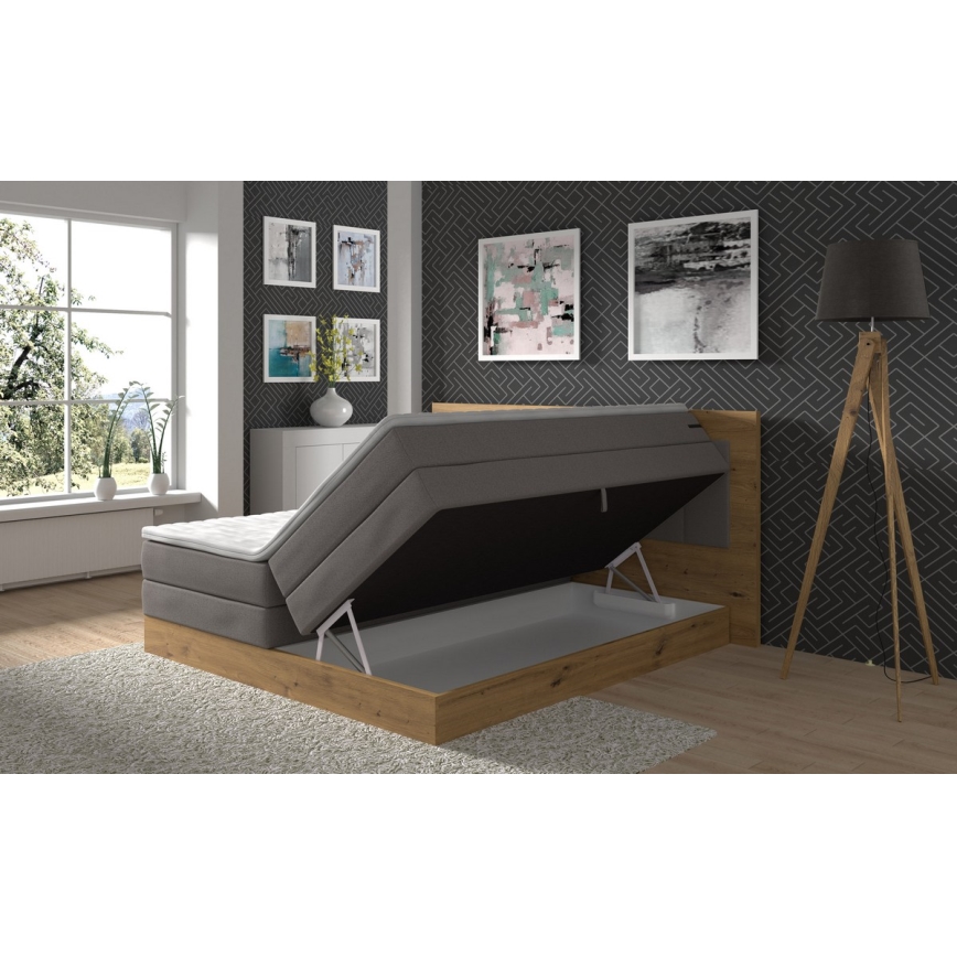 Boxspring-säng med madrasser, topper och förvaringsutrymme JASMINE 180x200 cm grå