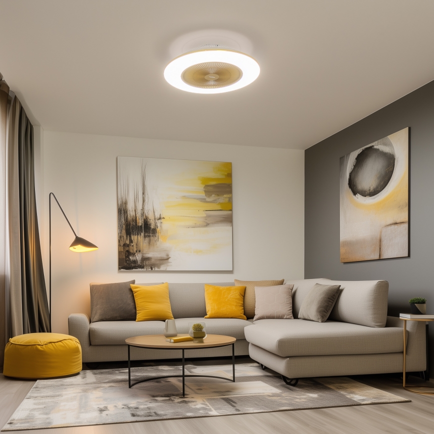 Brilagi - LED dimbar taklampa med fläkt AURA LED/38W/230V 3000-6000K guld + fjärrkontroll