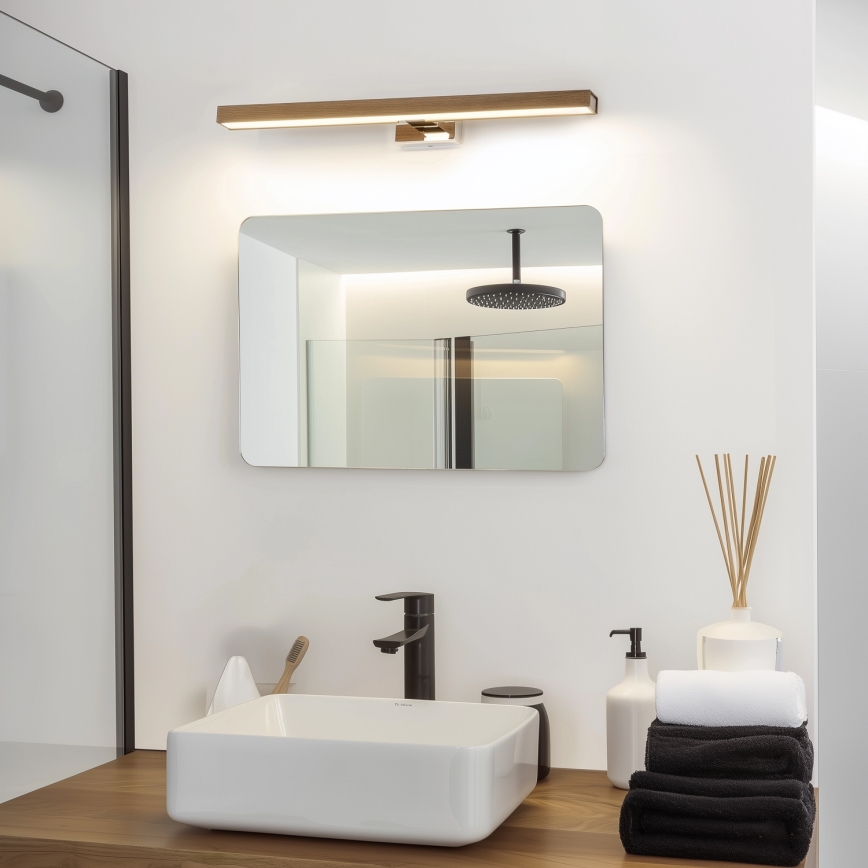 Brilagi - Badrumsspegel med LED-belysning WOODY MIRROR LED/12W/230V 60 cm IP44 ek valnöt/skinande krom