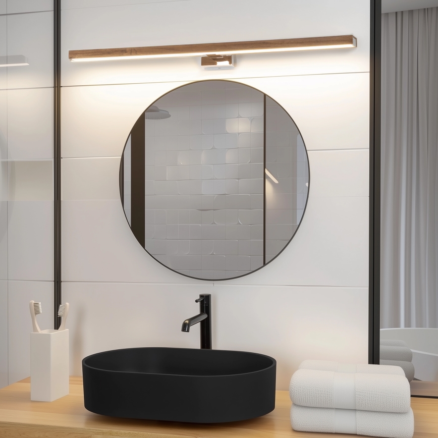 Brilagi - Badrumsspegel med LED-belysning WOODY MIRROR LED/15W/230V 90 cm IP44 ek valnöt/skinande krom