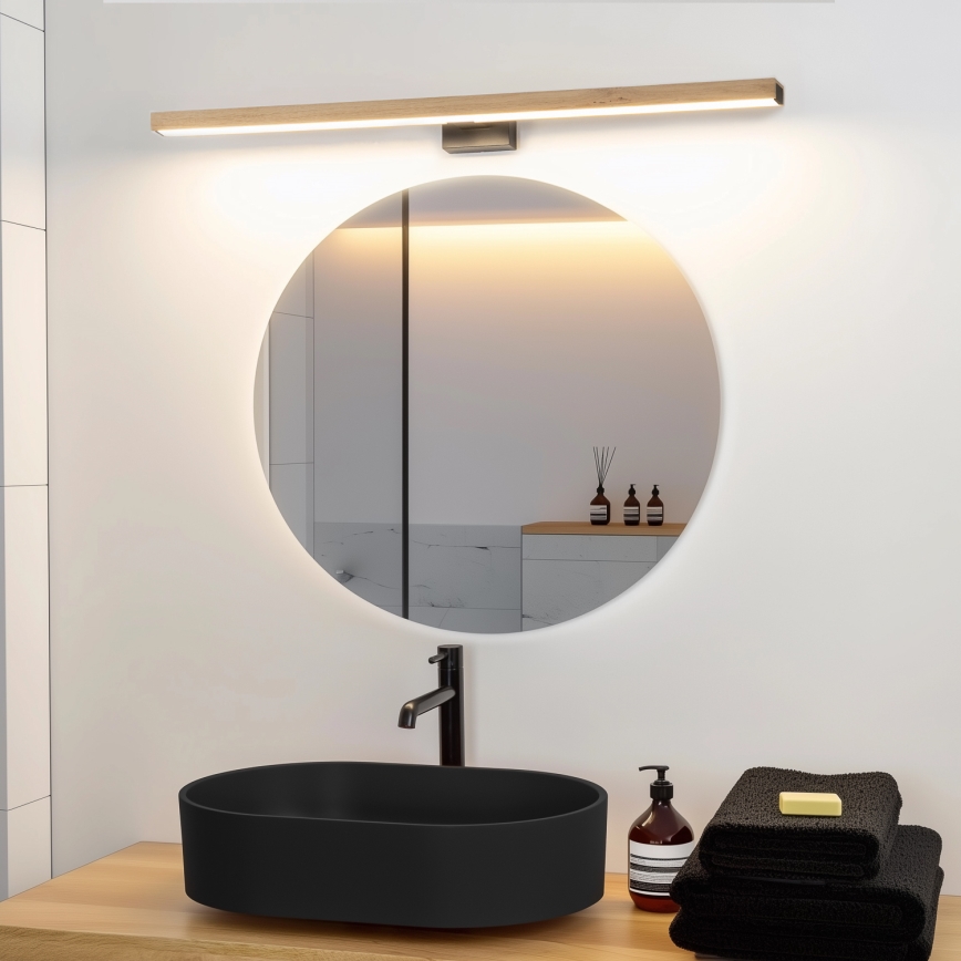 Brilagi - Badrumsspegel med LED-belysning WOODY MIRROR LED/15W/230V 90 cm IP44 ek/svart