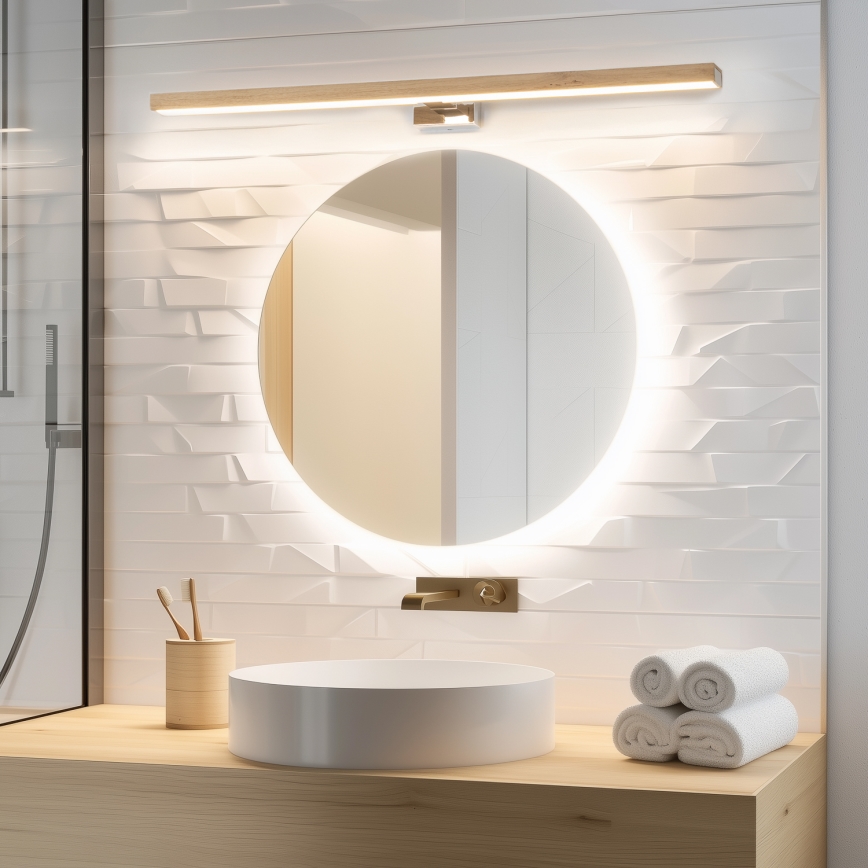 Brilagi - Badrumsspegel med LED-belysning WOODY MIRROR LED/15W/230V 90 cm IP44 ek/vit