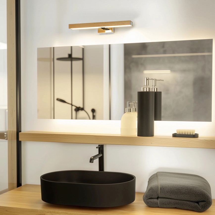 Brilagi - Badrumsspegel med LED-belysning WOODY MIRROR LED/8W/230V 40 cm IP44 ek/skinande krom