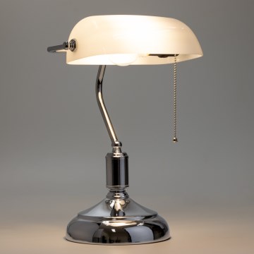Brilagi - Bordslampa BANK OFFICE 1xE27/60W/230V skinande krom/vit
