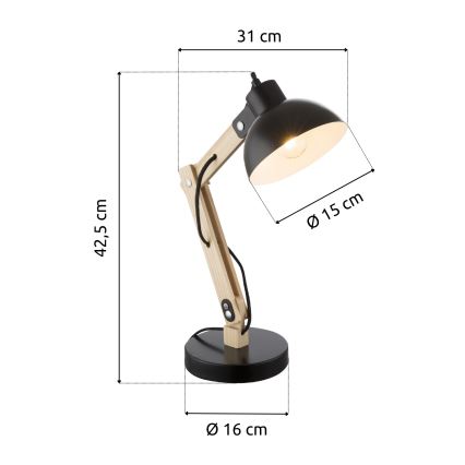 Brilagi - Bordslampa FOCUS 1xE27/40W/230V svart