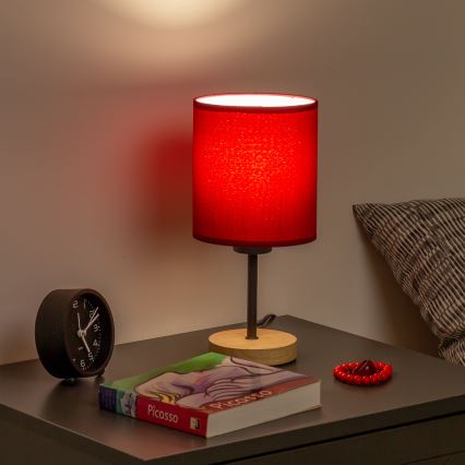Brilagi - Bordslampa NUBILA WOOD 1xE27/25W/230V ek/Pompejan röd