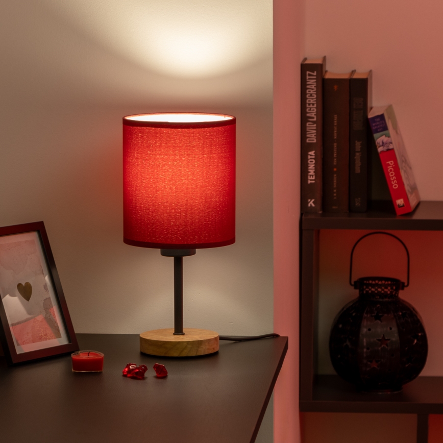 Brilagi - Bordslampa NUBILA WOOD 1xE27/25W/230V ek/Pompejan röd