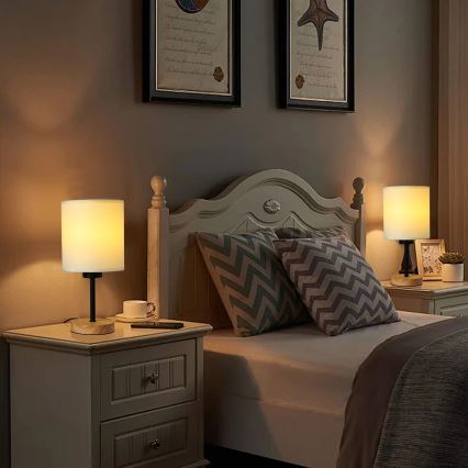 Brilagi - Bordslampa NUBILA WOOD 1xE27/25W/230V ek/svart/grädde