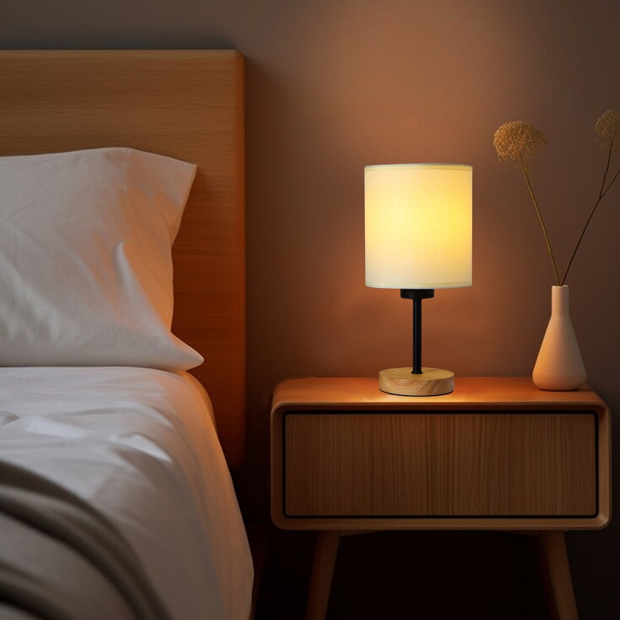Brilagi - Bordslampa NUBILA WOOD 1xE27/25W/230V ek/svart/grädde