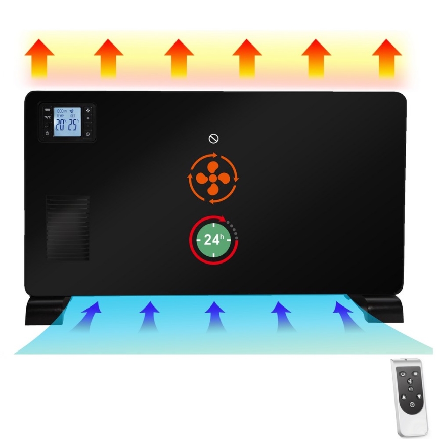 Brilagi - Elektrisk konvektorvärmare 1000/1300/2300W LCD/timer/TURBO/termostat svart + +Fjärrkontrol