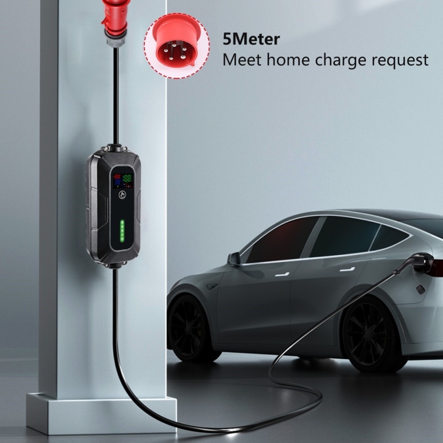 Brilagi - EV resladdstation för elbilar FAST AC Typ 2 16A/380V 11kW + kontakt 230V, 3,7kW 5m + låda