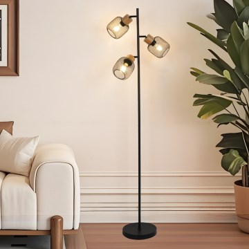 Brilagi - Golvlampa BASKLITE 3xE14/15W/230V gummiträ/svart