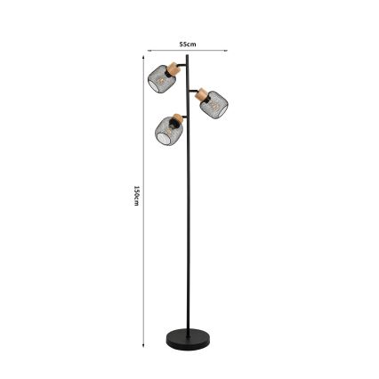Brilagi - Golvlampa BASKLITE 3xE14/15W/230V gummiträ/svart