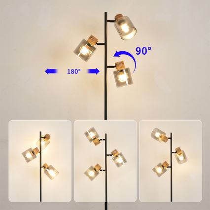 Brilagi - Golvlampa HYGGE 3xE14/15W/230V gummiträ/rökfärgad