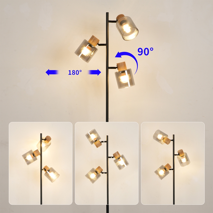 Brilagi - Golvlampa HYGGE 3xE14/15W/230V gummiträ/rökfärgad